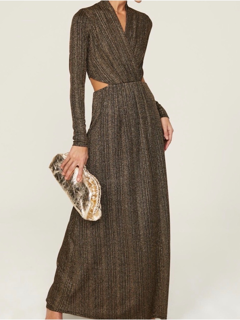 RACHEL Rachel Roy Metallic Brown Long Sleeve Cutout Maxi Dress